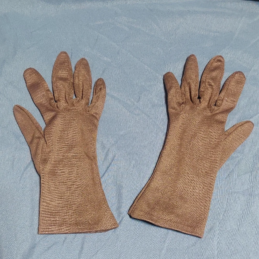 Vintage 50s 60s Brown Stretch Nylon Rayon Blend Gloves Size S 6.5 Day Formal